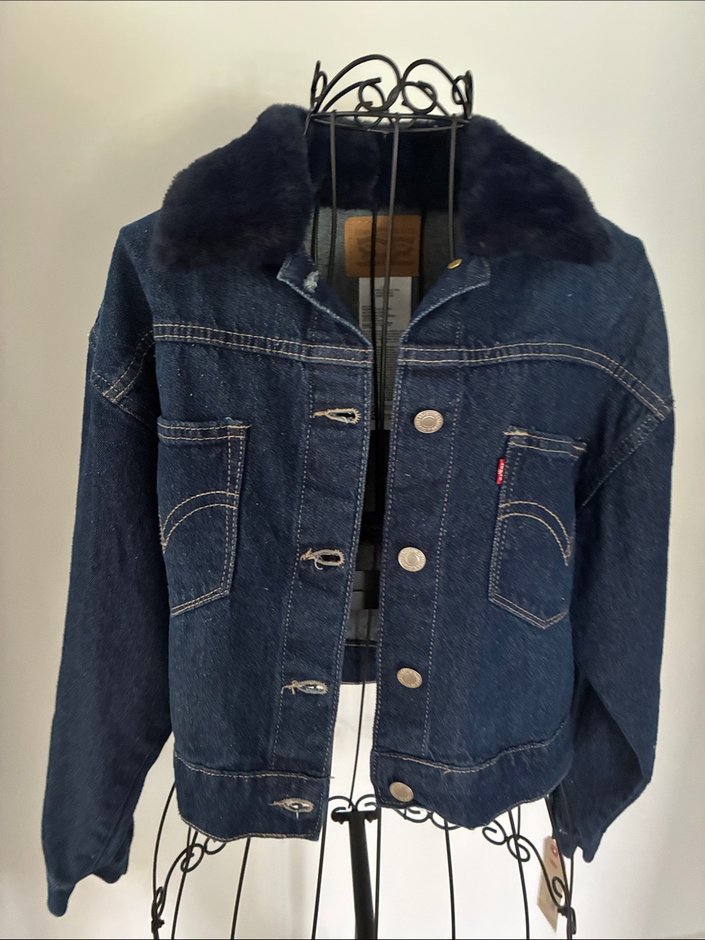 Levi's Navy Blue Denim Jacket with Plush Collar - New